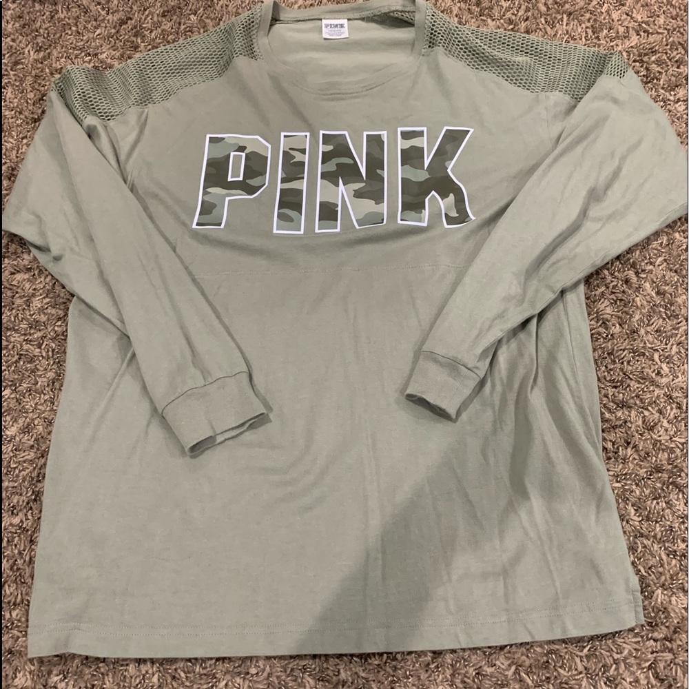 Pink victoria secret long T-shirt mesh shoulders